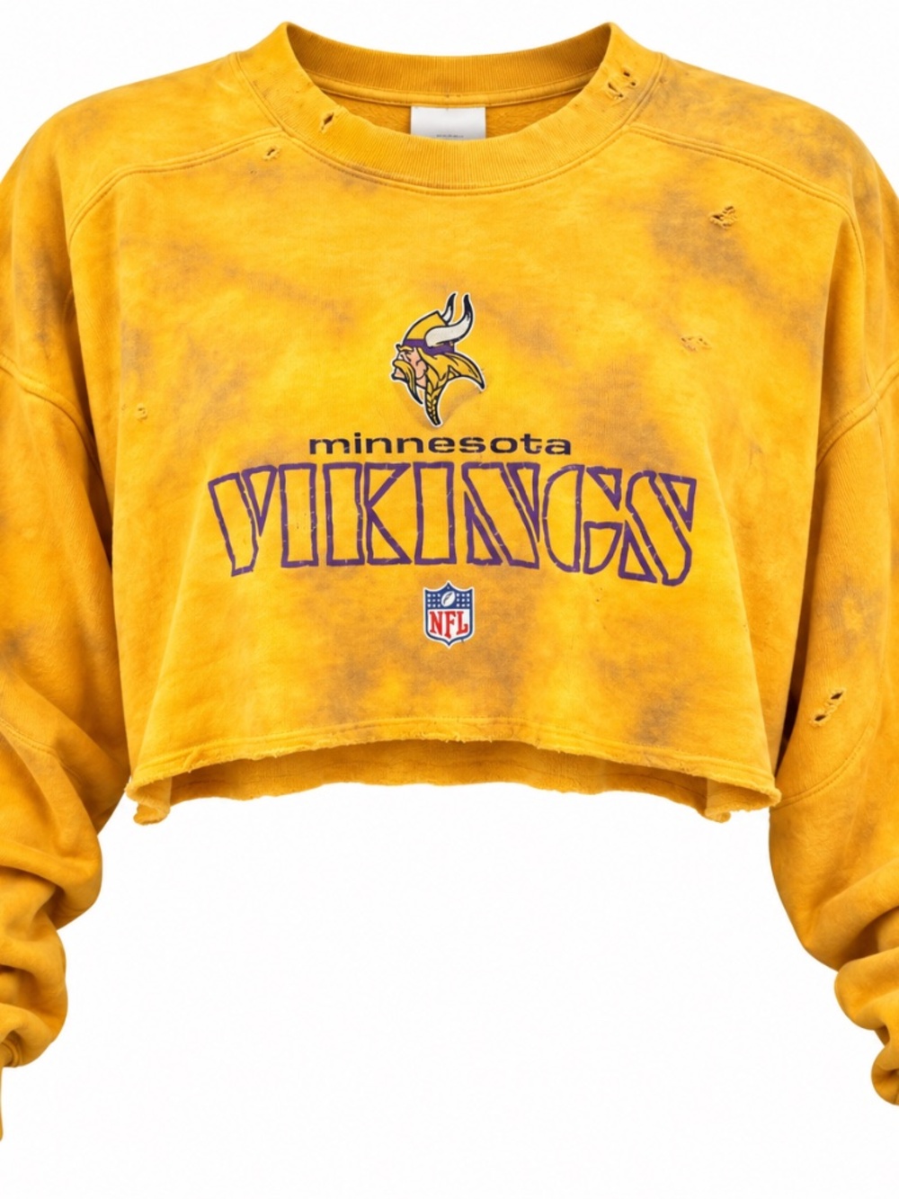 Minnesota Vikings Cropped Sweatshirt Yellow Gold Distressed NFL Football Women's